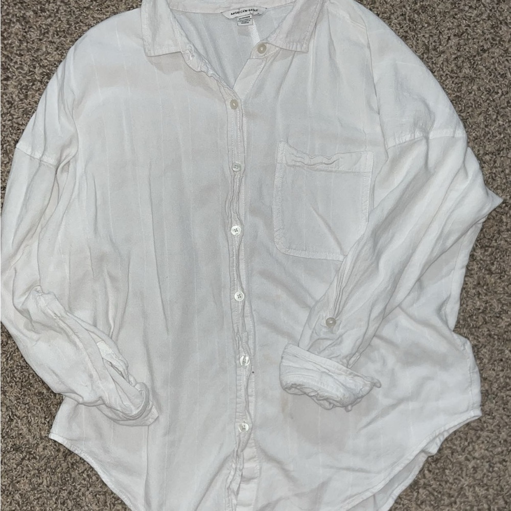 American Eagle Outfitters Cream Button-Up Shirt